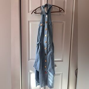 Denim Button-Down Dress with Gold Accents